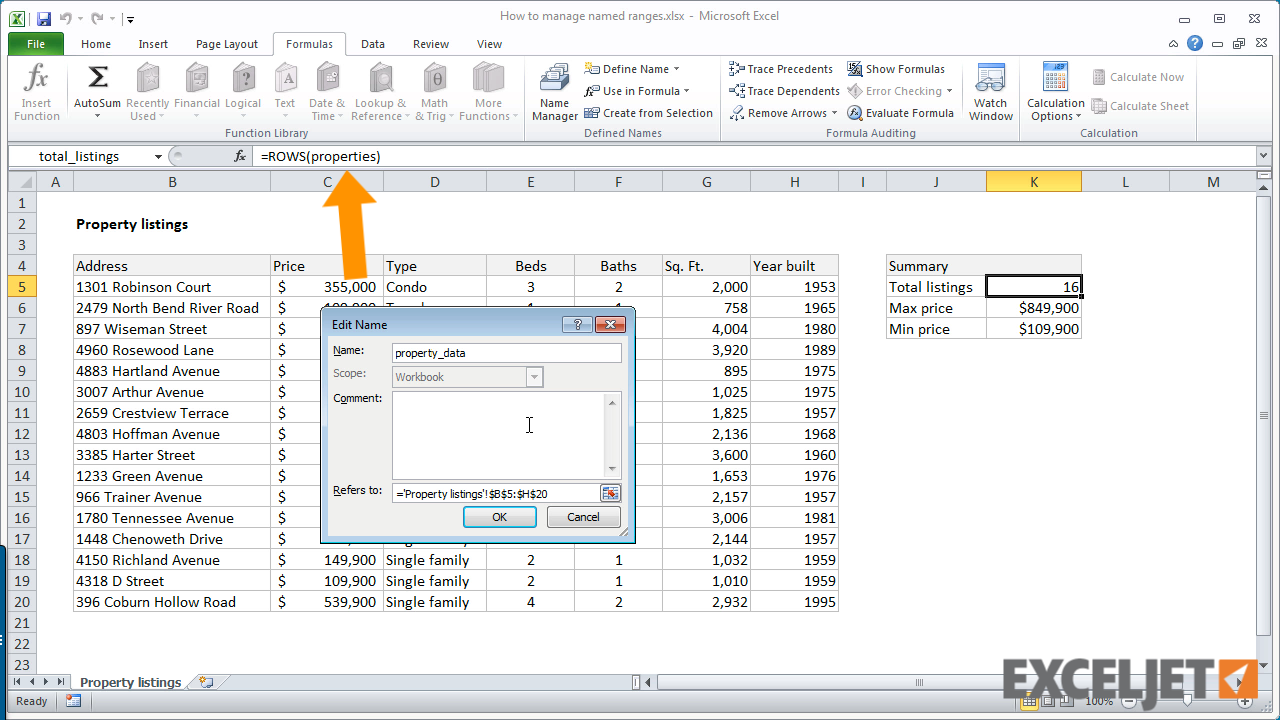 From the video: How to manage named ranges From the video: How to manage named ranges