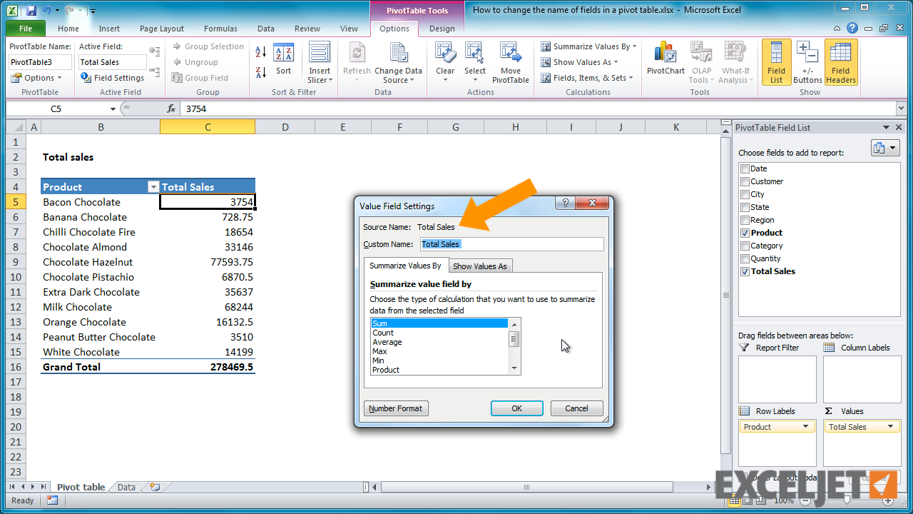 microsoft excel rename columns