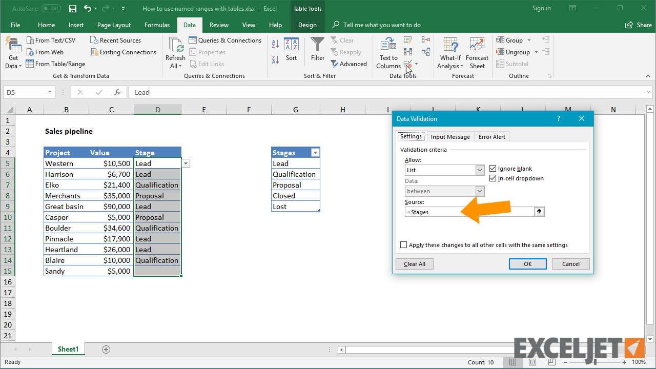 Excel tutorial: How to use named ranges with tables