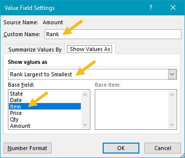 Pivot table rank example rank field settings