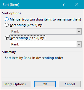 Pivot table rank example sort settings