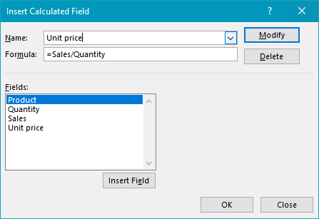 The Insert Calculated Field window