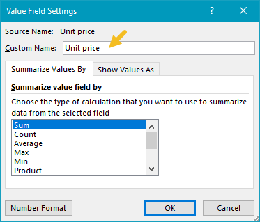 Field config. Value field settings excel.