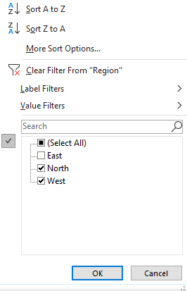 Filter applied to exclude East region