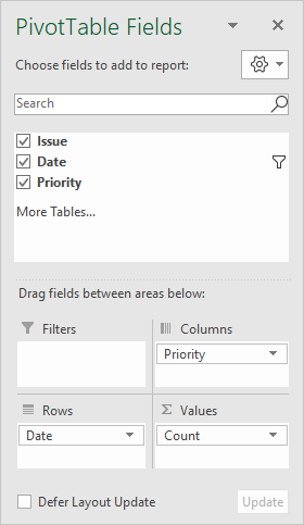 Pivot table field list - all three fields used