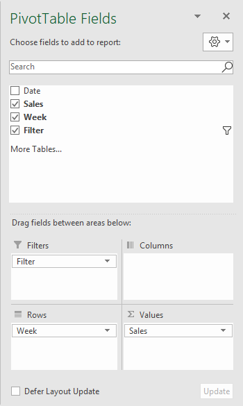 Pivot table last 4 weeks field configuration