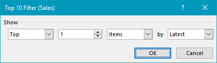 Pivot table latest values - sales field settings