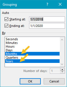 Date field grouped by Years and Months
