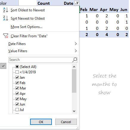 Date filter to show only desired months