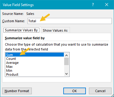 Total field settings