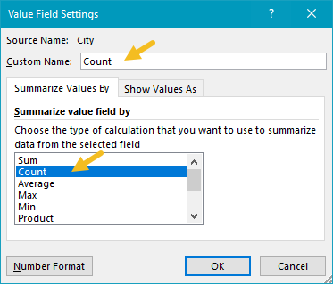 Pivot table show duplicates -  value field settings