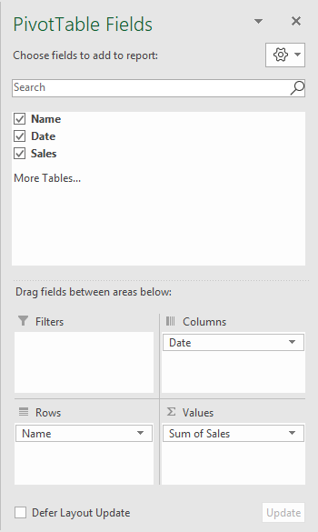 pivot table sum by month field configuration