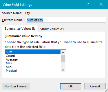 Pivot table two-way sum value field settings
