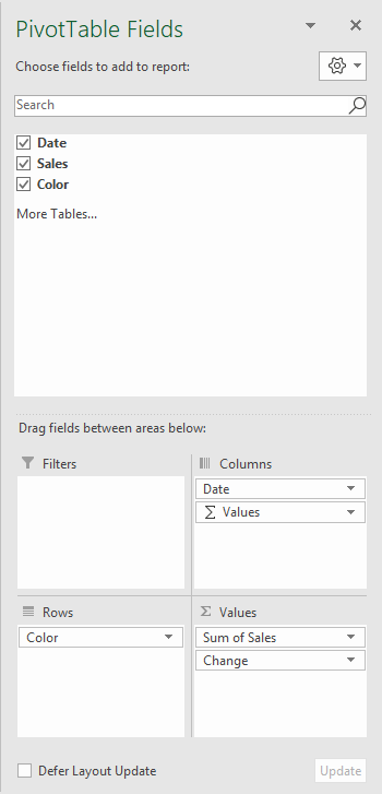 Pivot table year over year comparison