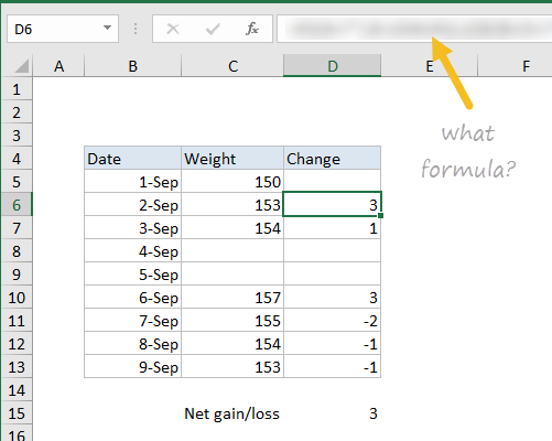 Desired result - find the last entry and use to calculate difference