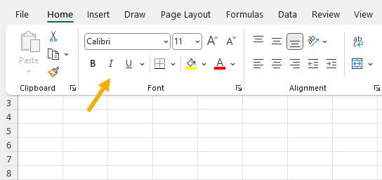 Excel font formatting controls on the Home tab of the Ribbon