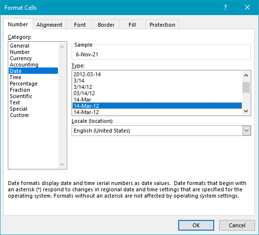 Format cells dialog box