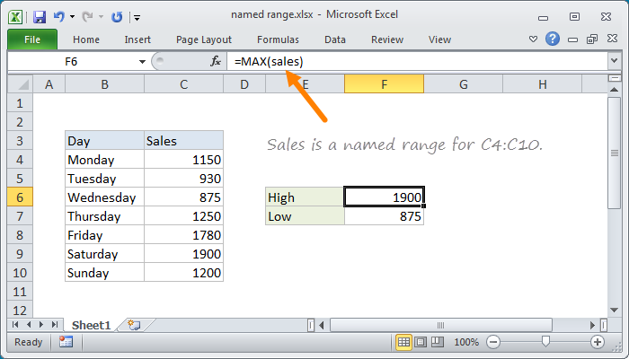 Excel range names in formulas