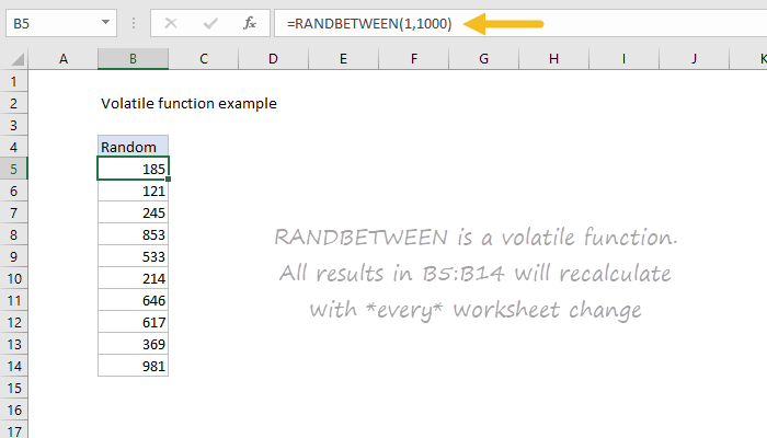 Example of volatile function in Excel Example of volatile function in Excel