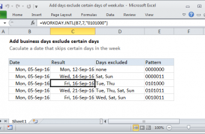 Excel formula: Add days exclude certain days of week