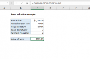 Excel formula: Bond valuation example