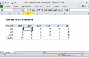 Excel formula: Cash denomination calculator