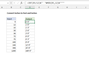 Excel formula: Convert inches to feet and inches