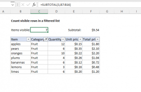 Excel formula: Count visible rows in a filtered list