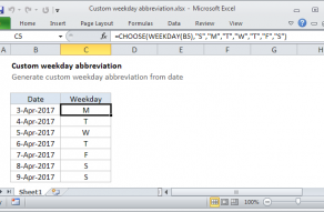 Excel formula: Custom weekday abbreviation