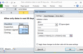 Excel formula: Data validation date in next 30 days