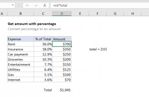 Excel formula: Get amount with percentage