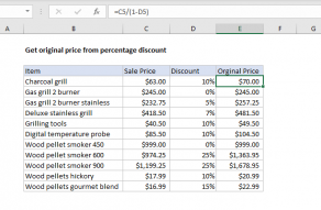 Excel formula: Get original price from percentage discount