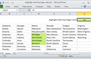 Excel formula: Highlight cells that begin with