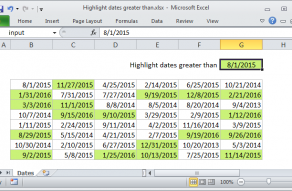 Excel formula: Highlight dates greater than
