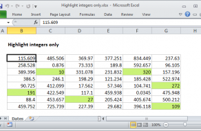 Excel formula: Highlight integers only