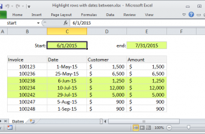 Excel formula: Highlight rows with dates between