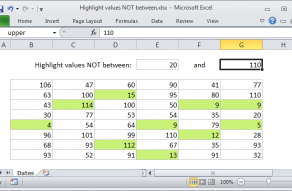 Excel formula: Highlight values not between X and Y