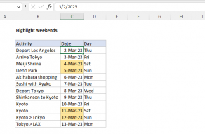 Excel formula: Highlight dates that are weekends