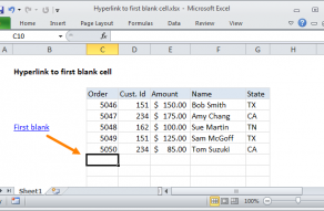 Excel formula: Hyperlink to first blank cell