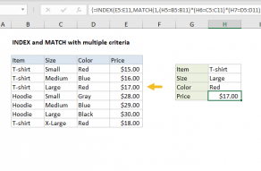 Excel formula: INDEX and MATCH with multiple criteria