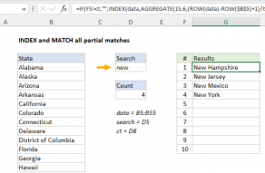 Excel formula: INDEX and MATCH all partial matches