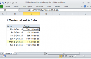 Excel formula: If Monday, roll back to Friday