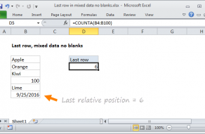 Excel formula: Last row in mixed data with no blanks