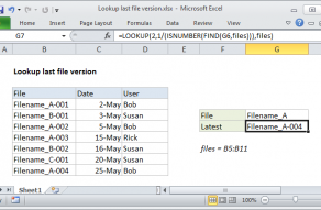 Excel formula: Lookup last file version