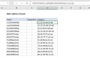 Excel formula: MAC address format