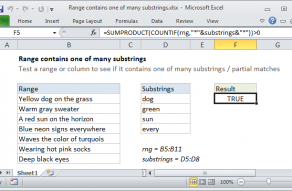 Excel formula: Range contains one of many substrings