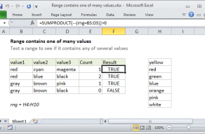 Excel formula: Range contains one of many values