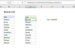Excel formula: Reverse a list or range