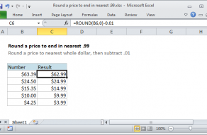 Excel formula: Round a price to end in .99