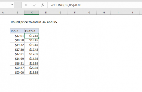 Excel formula: Round price to end in .45 or .95